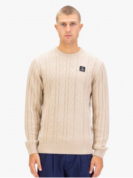 Luke Mitcham Cable Knit Sweater In Stone -  M810650 Luke Mitcham Cable Knit Sweater In Stone -  M810650