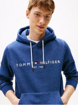 Tommy Hilfiger Logo Embroidery Hoody In Aegean Sea Heather - MW0MW11599DVI Tommy Hilfiger Logo Embroidery Hoody In Aegean Sea Heather - MW0MW11599DVI