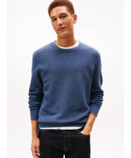 Tommy Hilfiger Flag Embroidery Textured Crew Neck Sweater In Aegean Sea - MW0MW36347 DVC Tommy Hilfiger Flag Embroidery Textured Crew Neck Sweater In Aegean Sea - MW0MW36347 DVC