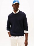 Tommy Hilfiger Flag Embroidery Textured Crew Neck Sweater In Navy Blue - MW0MW36347DW5