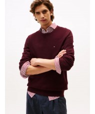 Tommy Hilfiger Flag Embroidery Textured Crew Neck Sweater In Burgundy - MW0MW36347 XIH Tommy Hilfiger Flag Embroidery Textured Crew Neck Sweater In Burgundy - MW0MW36347 XIH