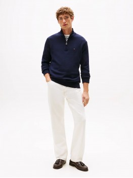Tommy Hilfiger Quarter-Zip Mock Turtleneck Jumper In Navy Blue - MW0MW37331DW5 Tommy Hilfiger Quarter-Zip Mock Turtleneck Jumper In Navy Blue - MW0MW37331DW5