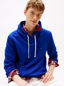 Tommy Hilfiger Flag Embroidery Drawstring Hoody In Wedge Blue - MW0MW39997D03