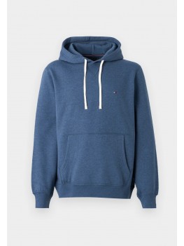 Tommy Hilfiger Flag Embroidery Drawstring Hoody In Heathered Blue - MW0MW39997DZ0