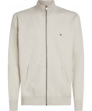 Tommy Hilfiger Essential Fleece Stand Up Collar Zip Top In Heathered Oakmilk 