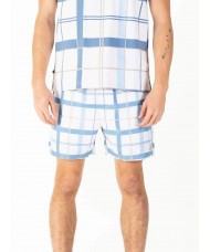 Luke Chesters Check Swim Shorts In White & Blue - M791060