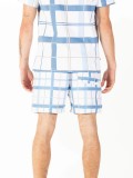 Luke Chesters Check Swim Shorts In White & Blue - M791060