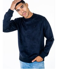 Luke Dennis long sleeved crew neck faux suede sweatshirt In Navy - M590302