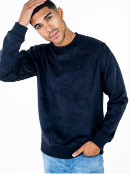 Luke Dennis long sleeved crew neck faux suede sweatshirt In Navy - M590302