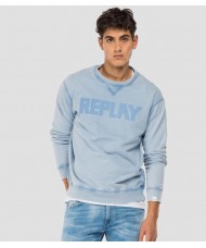 Replay Essential crewneck cotton sweatshirt in light blue M3329 .000.23158G