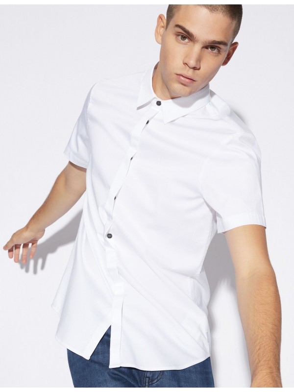 Armani Exchange White Short Sleeve Shirt With Concealed Buttons ...
