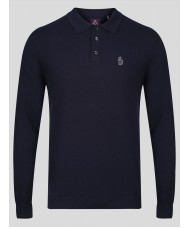 Luke Magnesium Long Sleeved Knitted Polo Shirt In Navy - ZM450616