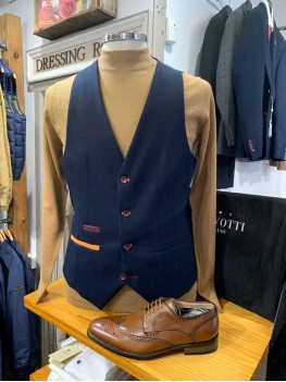 Marc Darcy JD4 Navy Contrast Trim Waistcoat 