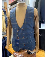 Marc Darcy "Jenson" Double Breasted Navy & Tan Check Waistcoat