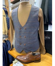 Marc Darcy "Jenson" Double Breasted  Grey & Tan Check Waistcoat