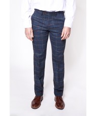 Marc Darcy 'Eton' - Navy Blue Tweed Check Trousers