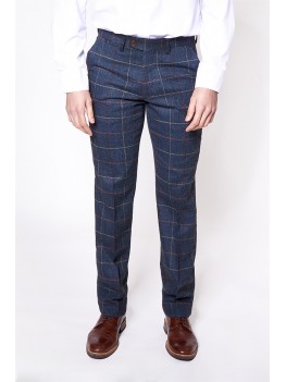 Marc Darcy 'Eton' - Navy Blue Tweed Check Trousers