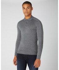 Remus Uomo Slim Fit Merino Wool-Blend Long Sleeve Knitted Polo In Grey