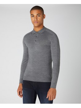 Remus Uomo Slim Fit Merino Wool-Blend Long Sleeve Knitted Polo In Grey