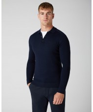 Remus Uomo Slim Fit Merino Wool-Blend Long Sleeve Knitted Polo In Navy Blue