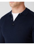 Remus Uomo Slim Fit Merino Wool-Blend Long Sleeve Knitted Polo In Navy Blue